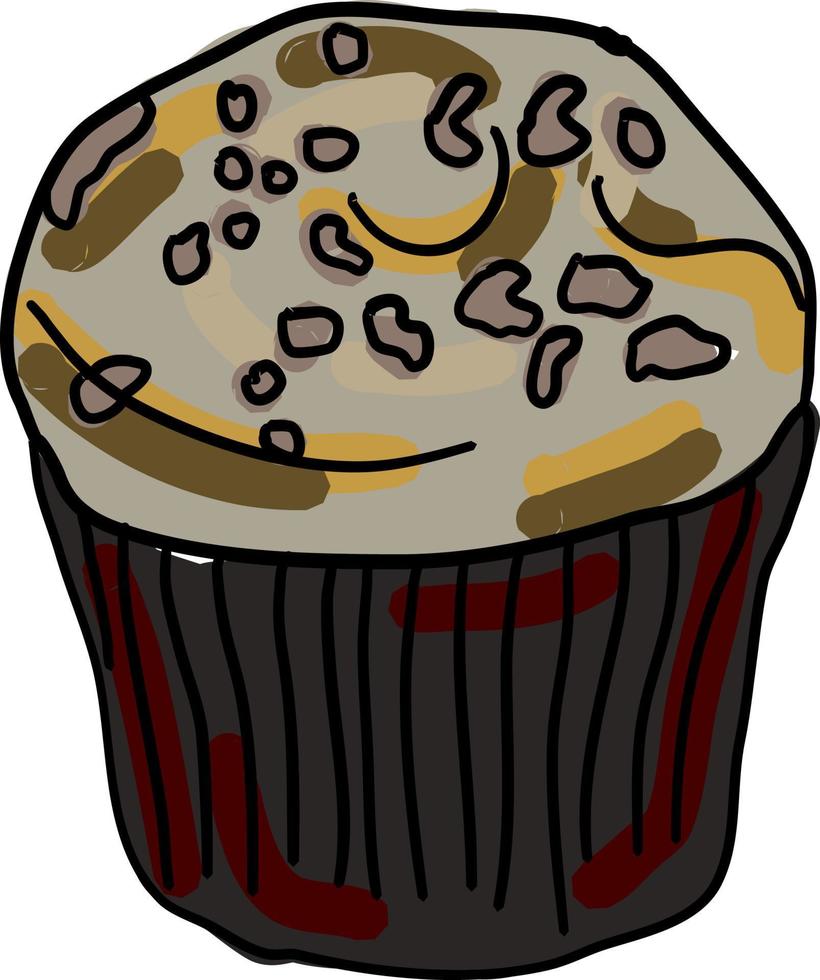 Chocolate cupcake drawing, illustration, vector on white background.