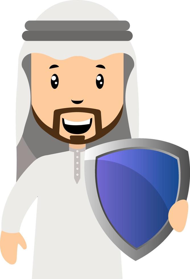 Arab men with shield, illustration, vector on white background.