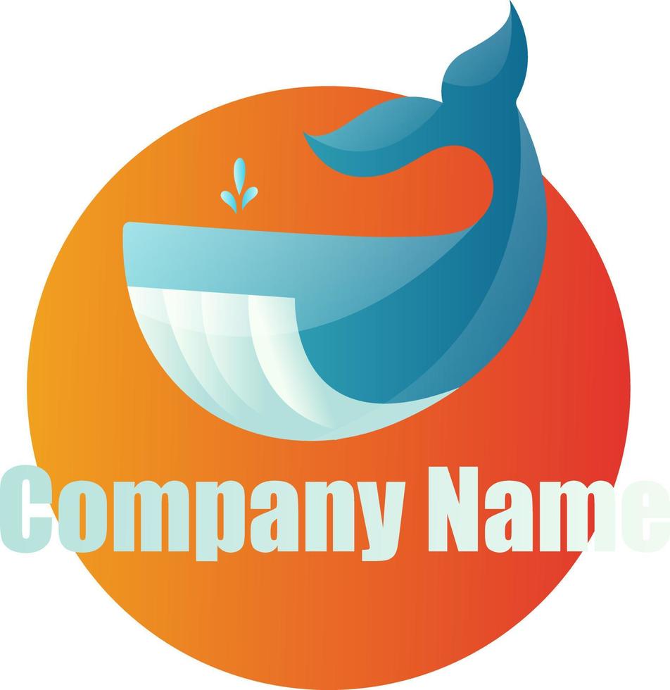 Blue whale on orange circle vector logo illustration on a white background