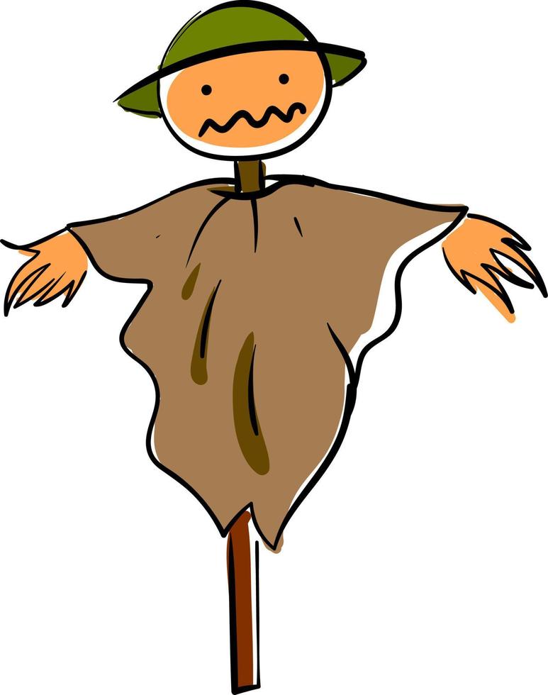 Scared scarecrow, illustration, vector on white background