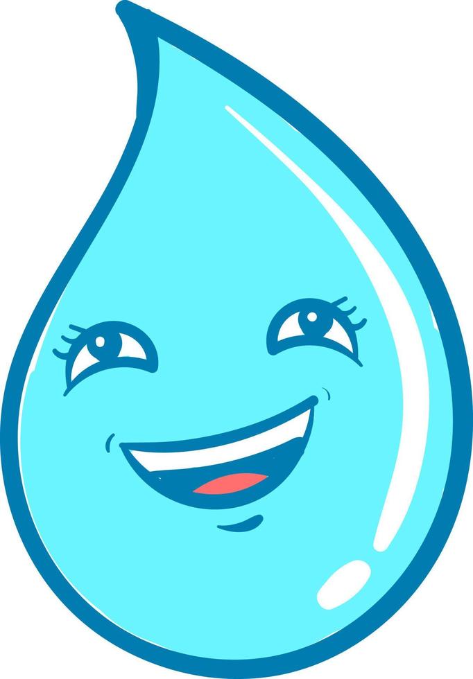 Gota de agua feliz, ilustración, vector sobre un fondo blanco.