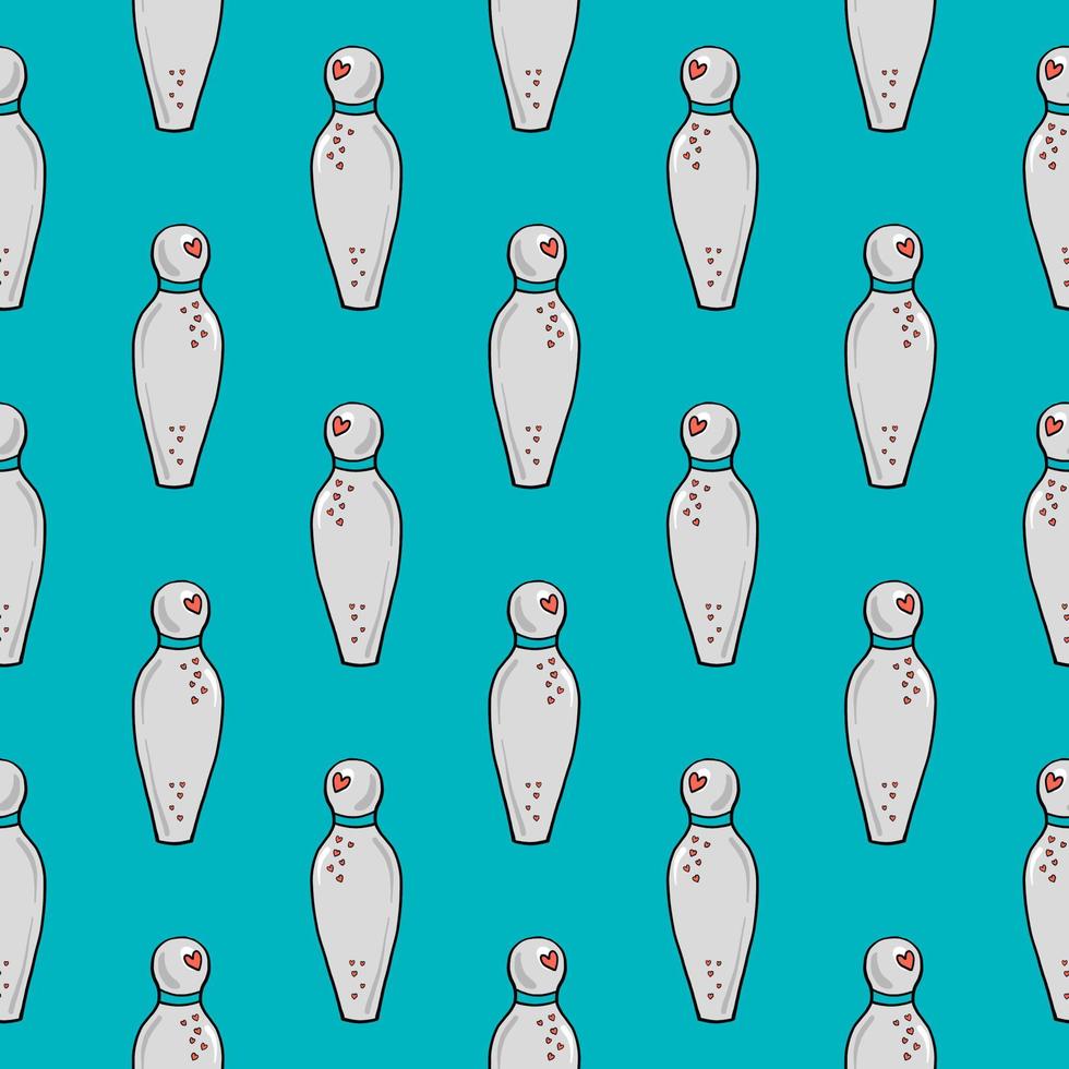 White bowling pins , seamless pattern on a light blue background. vector