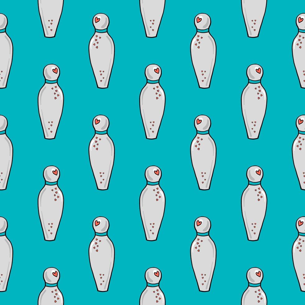 White bowling pins , seamless pattern on a light blue background. vector