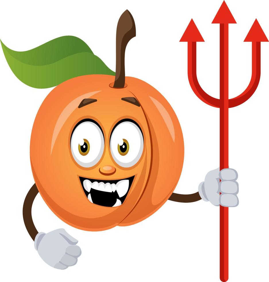 Apricot with devil spear, illustration, vector on white background.