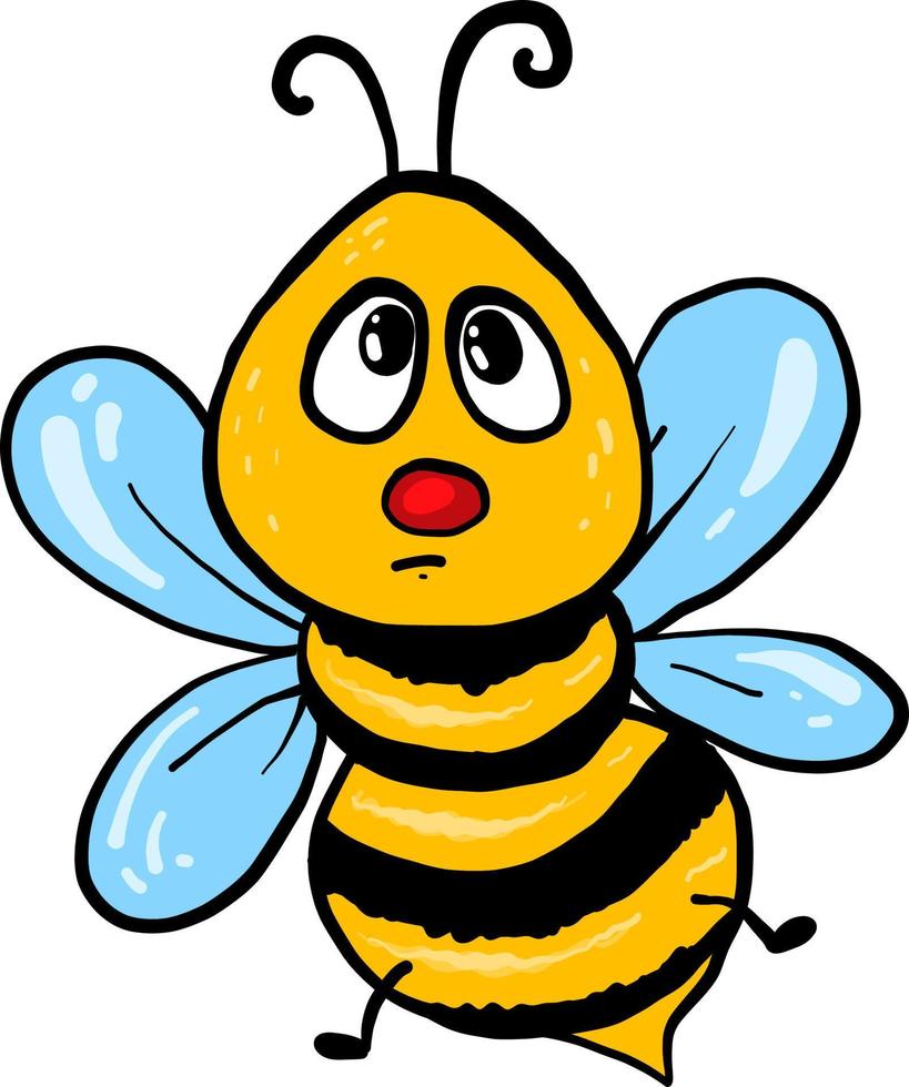 Scared bee with big eyes, illustration, vector on white background.
