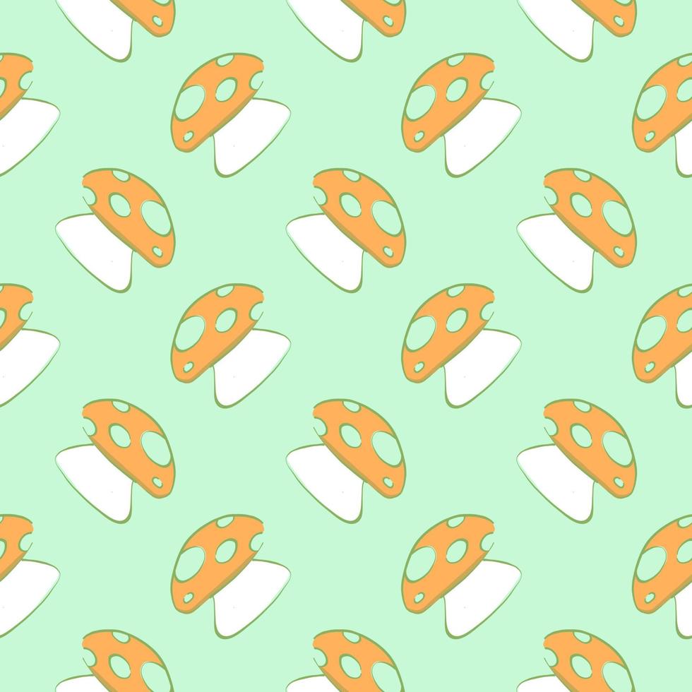 Orange mushrooms , seamless pattern on a green background. vector