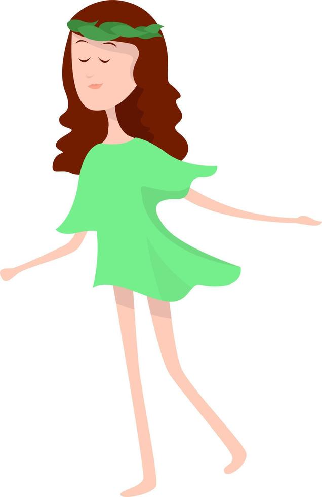 Girl in green dress, illustration, vector on white background