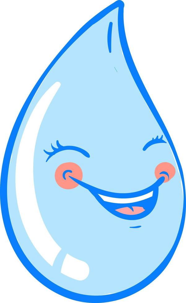 Laughing water drop, illustration, vector on a white background.