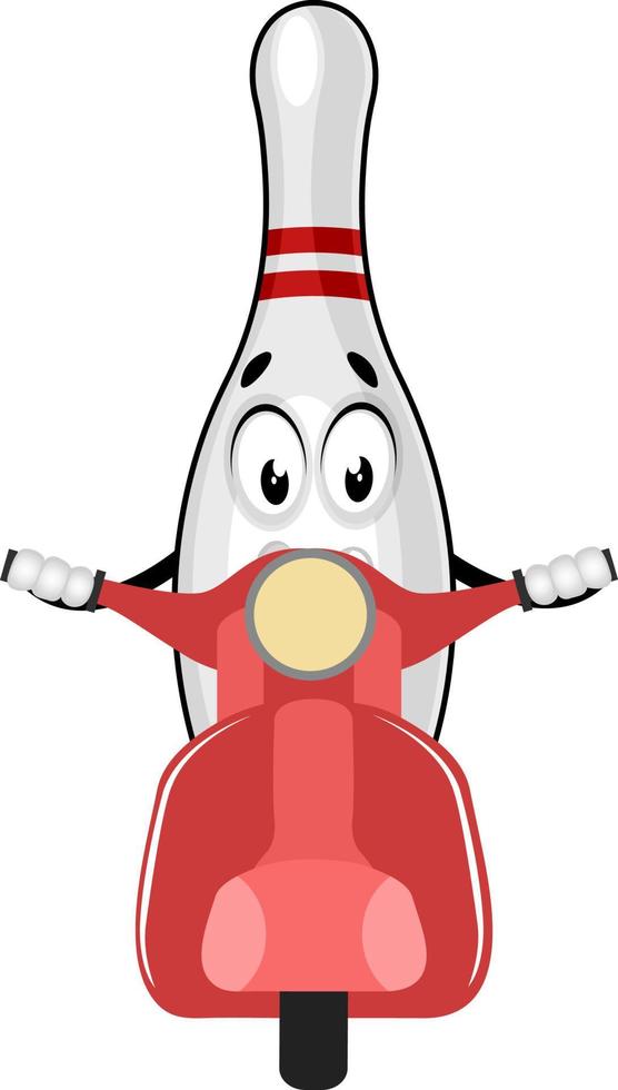 Bowling pin riding motor, illustration, vector on white background.