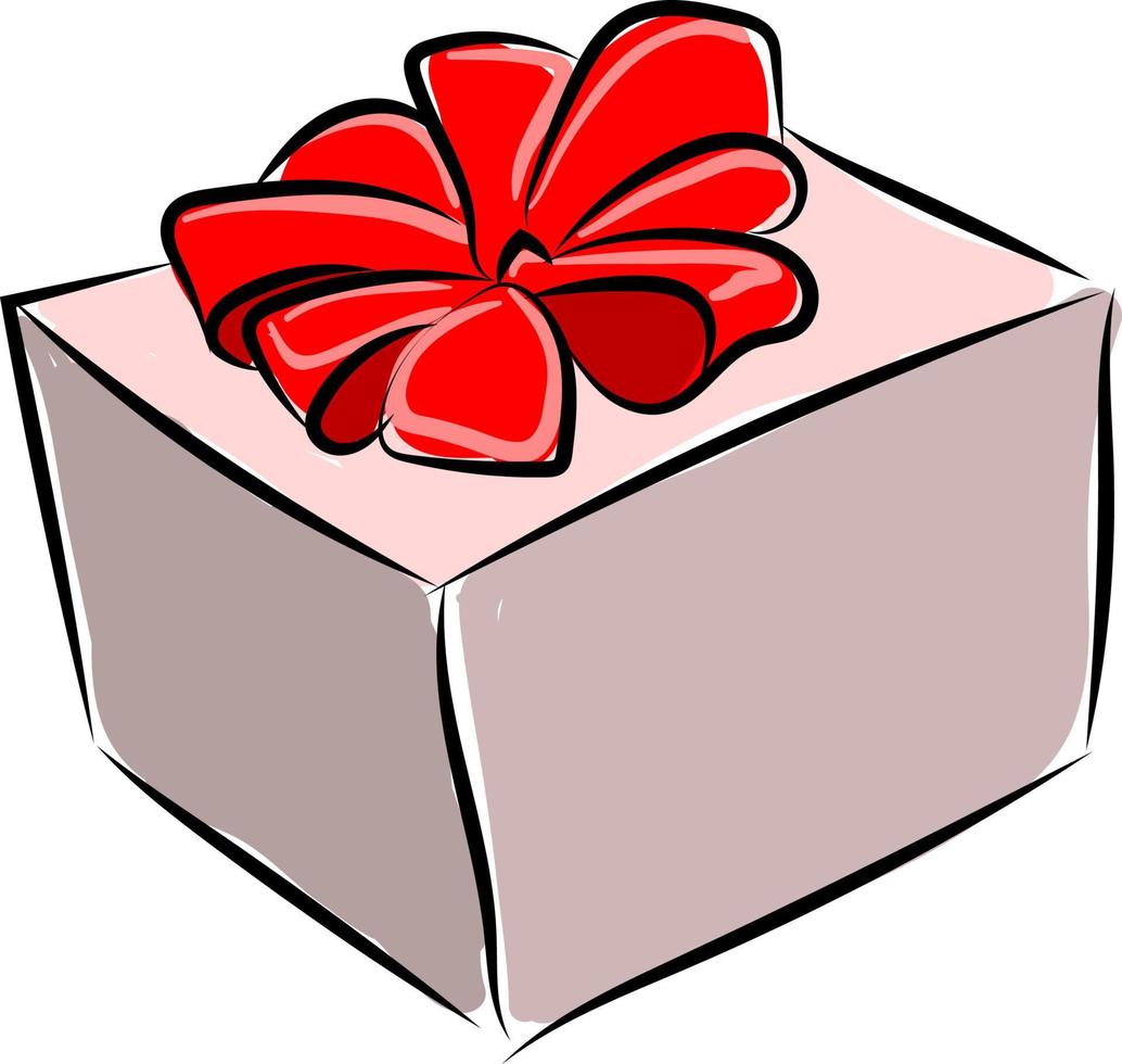 Gift box with red bow, illustration, vector on white background.