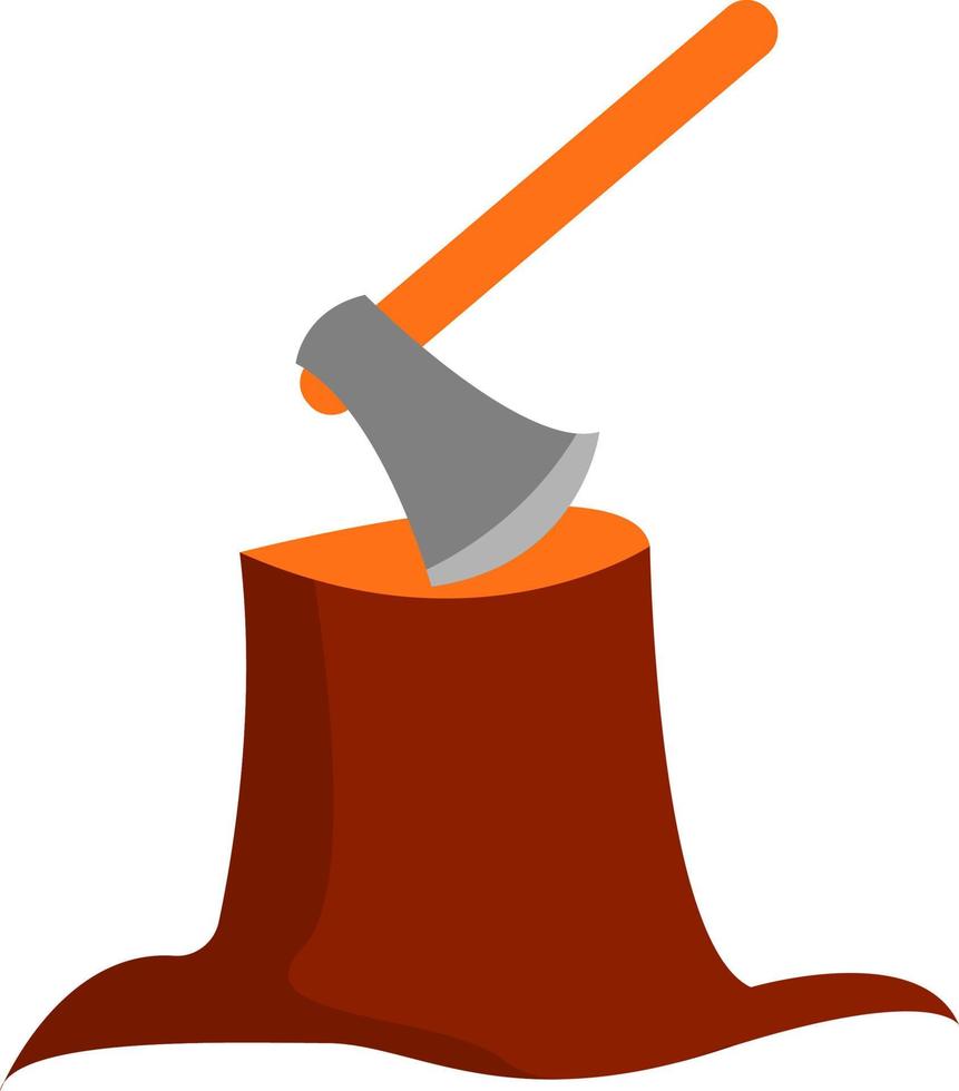 Axe in wood, illustration, vector on white background.