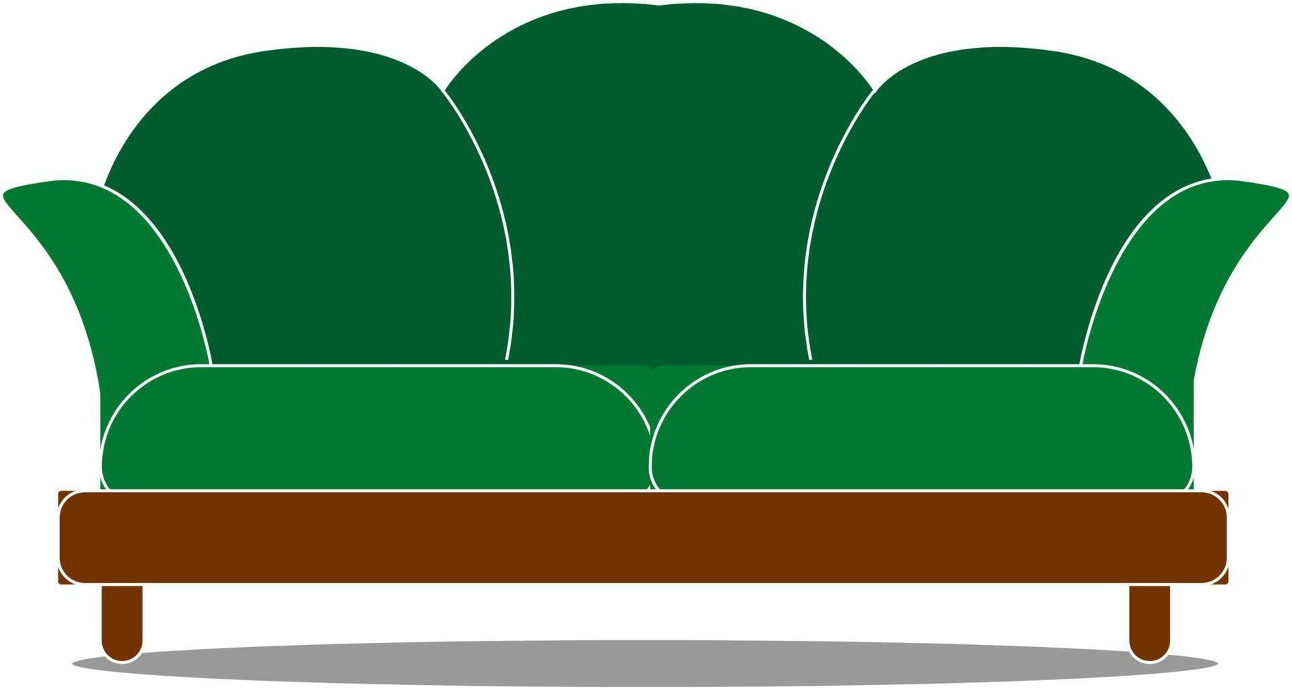 Gran sofá verde, ilustración, vector sobre fondo blanco.