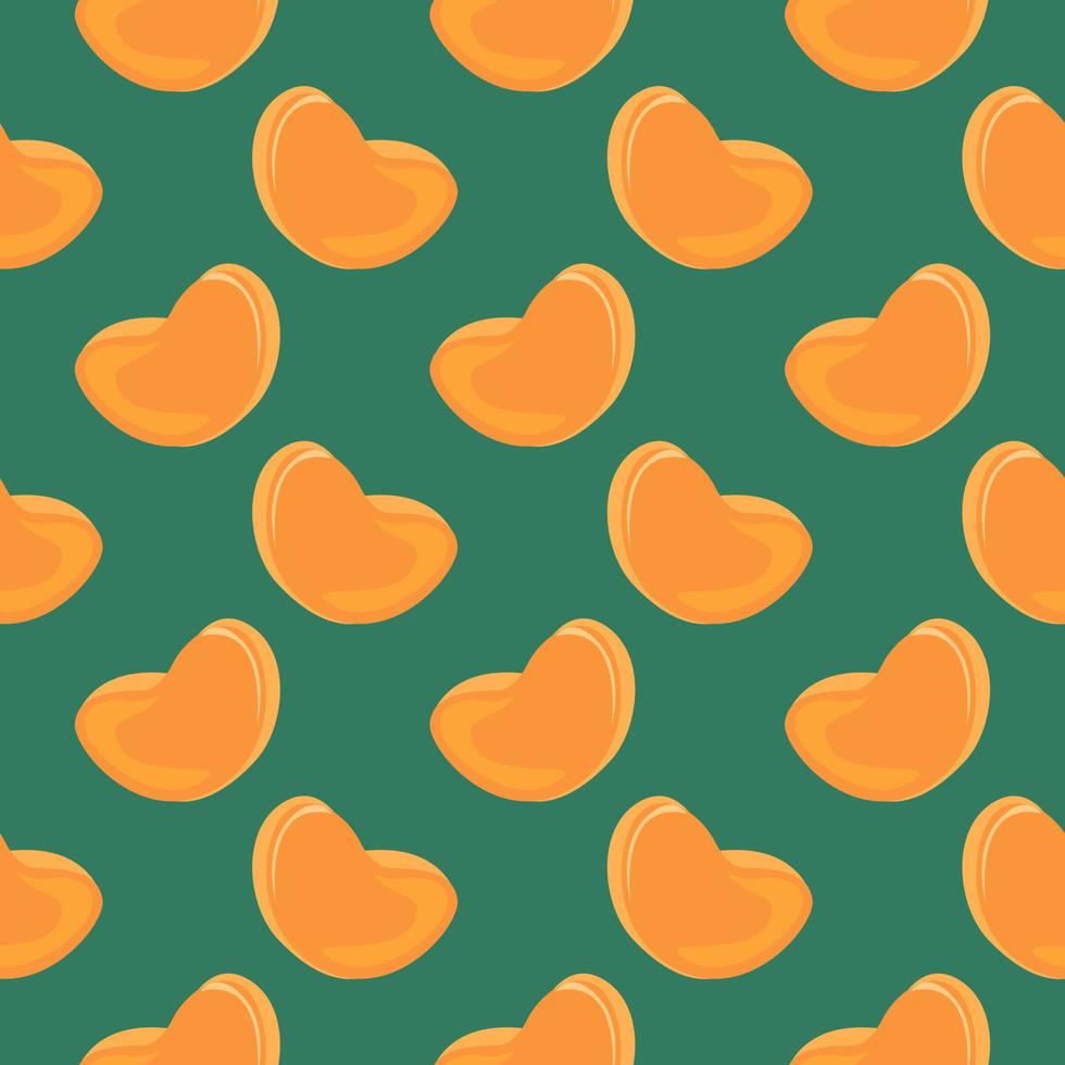 Mandarin slice ,seamless pattern on dark green background. vector