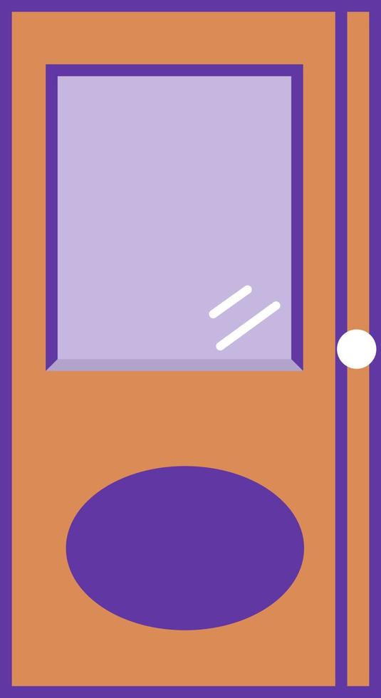 puerta de madera con cristal morado, ilustración, vector, sobre un fondo blanco. vector