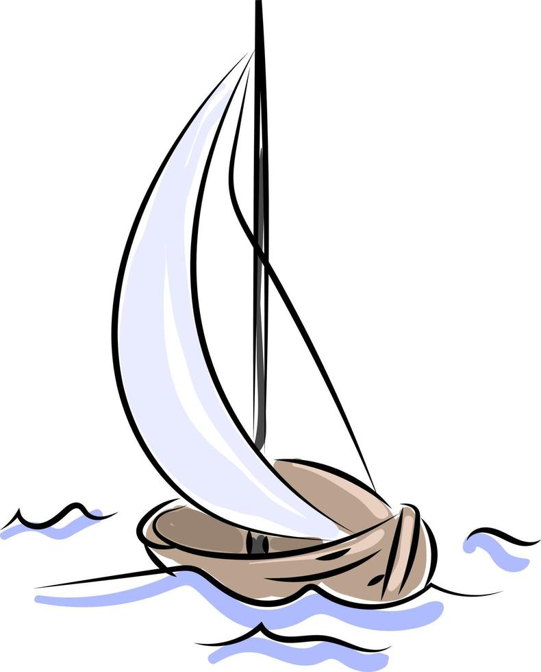 Wooden boat sailing, illustration, vector on white background.