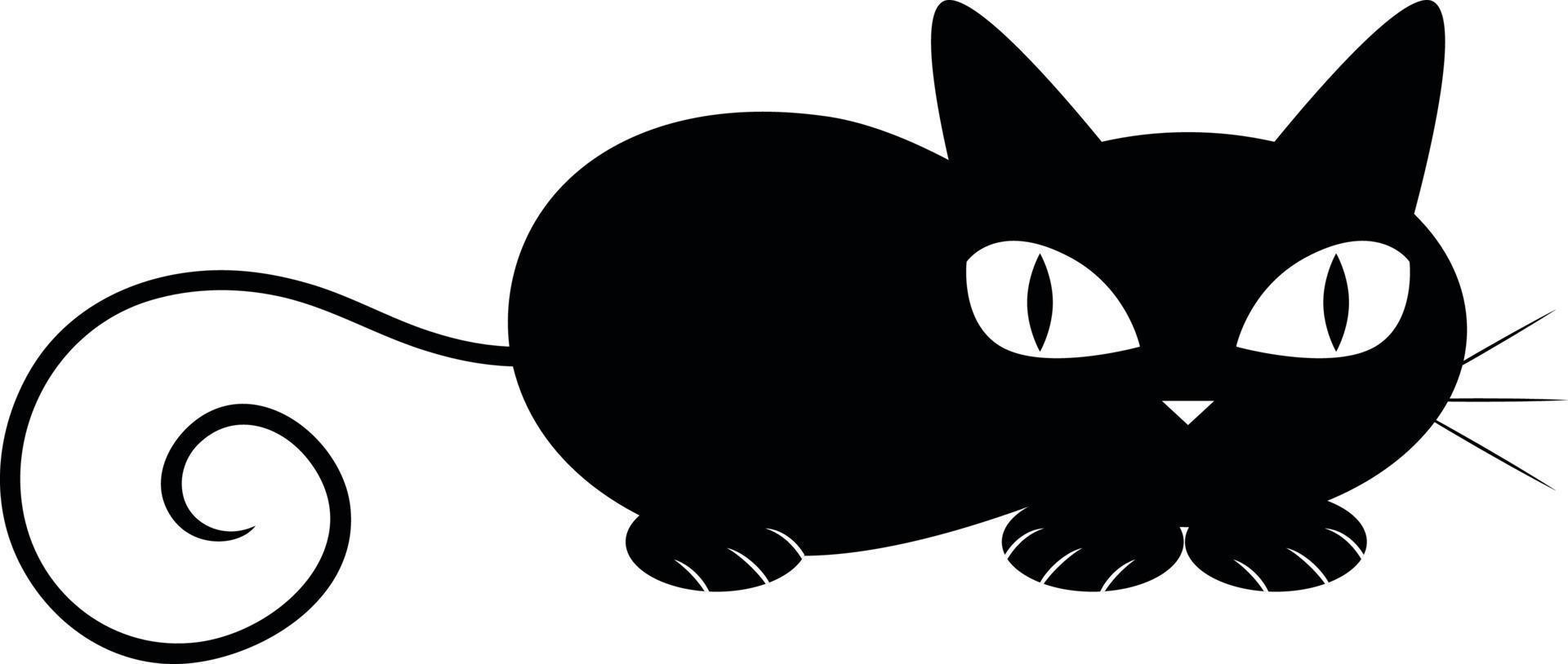 Black cat lying down, illustration, vector on white background.