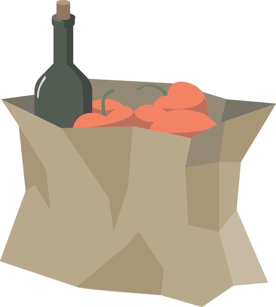 Bolsa con comida, ilustración, vector sobre fondo blanco.