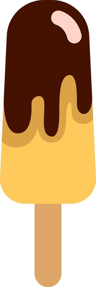 Lemon ice cream with chocolate on a stick, icon illustration, vector on white background