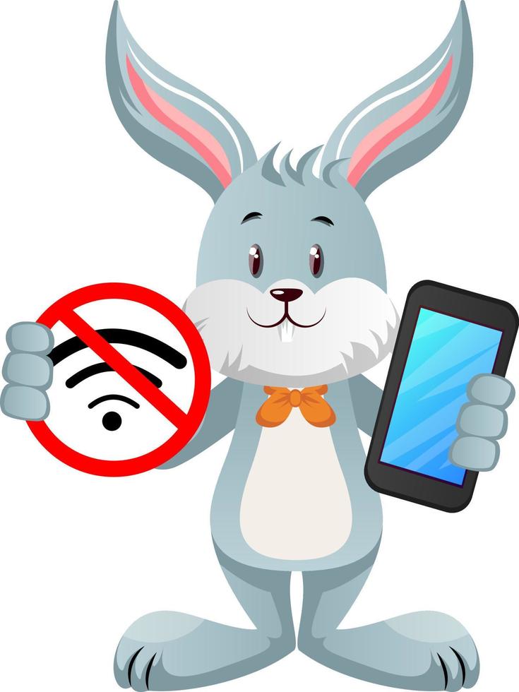 Bunny sin señal wifi, ilustración, vector sobre fondo blanco.