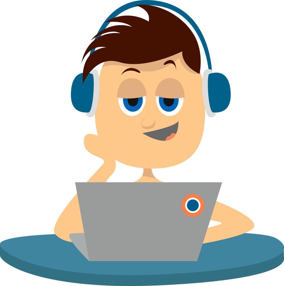 Boy with lap top , illustration, vector on white background