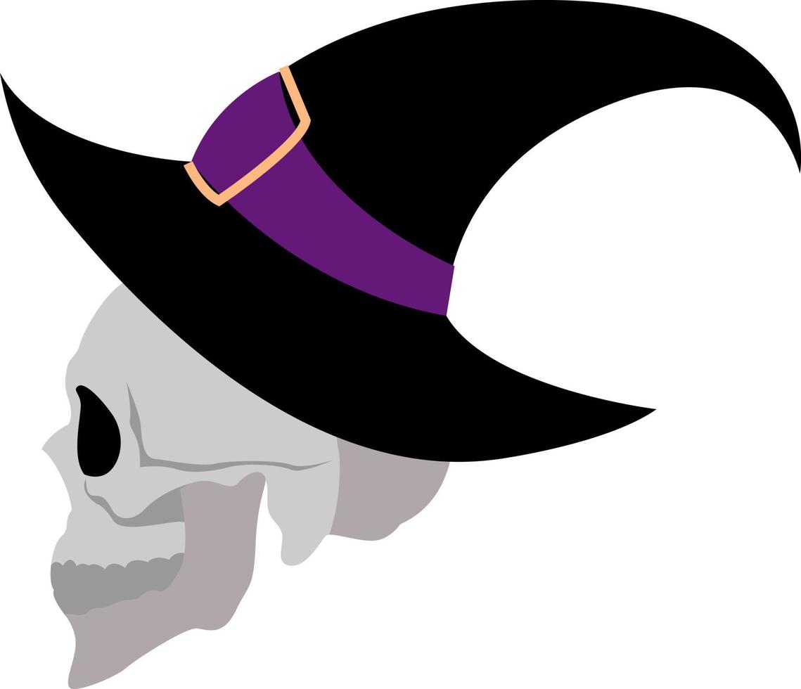 Skull with hat, illustration, vector on white background.
