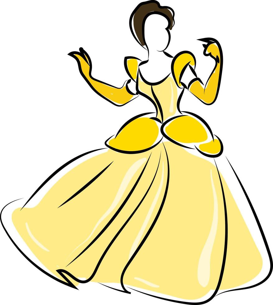 Woman in yellow dress, illustration, vector on white background.