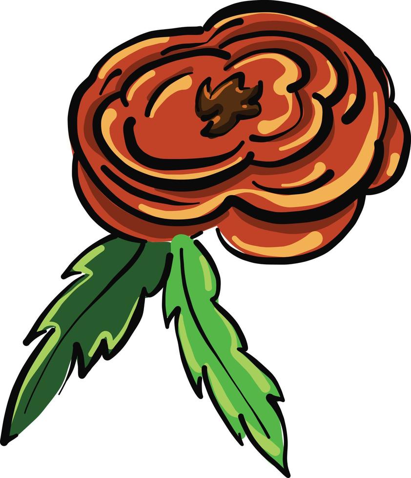 Rose with leaf, illustration, vector on a white background.