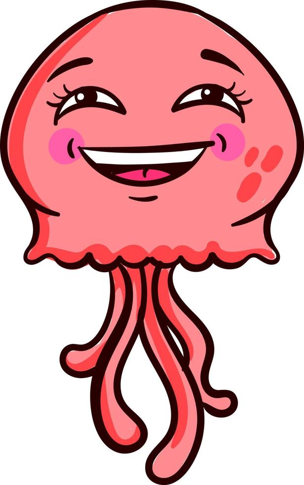 Medusa rosada riéndose, ilustración, vector sobre fondo blanco.