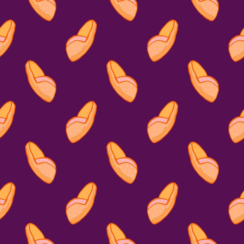 Orange little slipper , seamless pattern on a purple background. vector