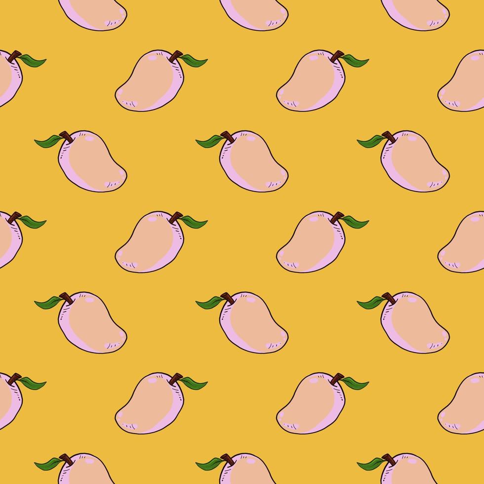 Sweet ripe mango , seamless pattern on a yellow background. vector