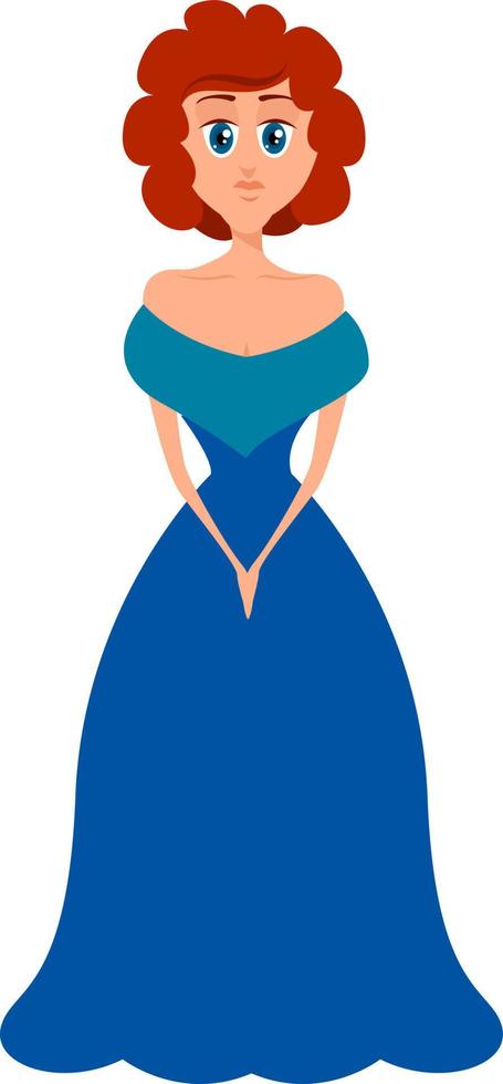 mujer de vestido azul, ilustración, vector sobre fondo blanco.