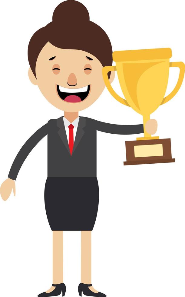 Woman holding trophy, illustration, vector on white background.