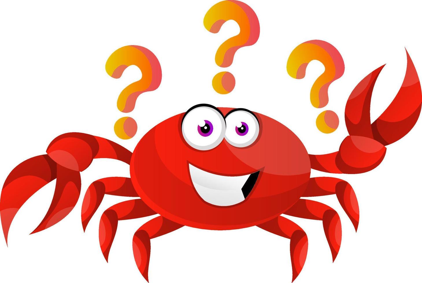 Crab with question marks, illustration, vector on white background.