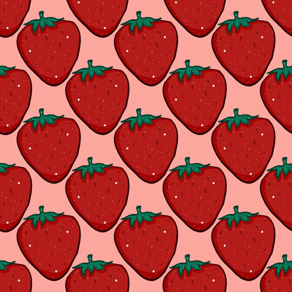 patrón de fresa, patrón sin costuras sobre fondo rojo. vector