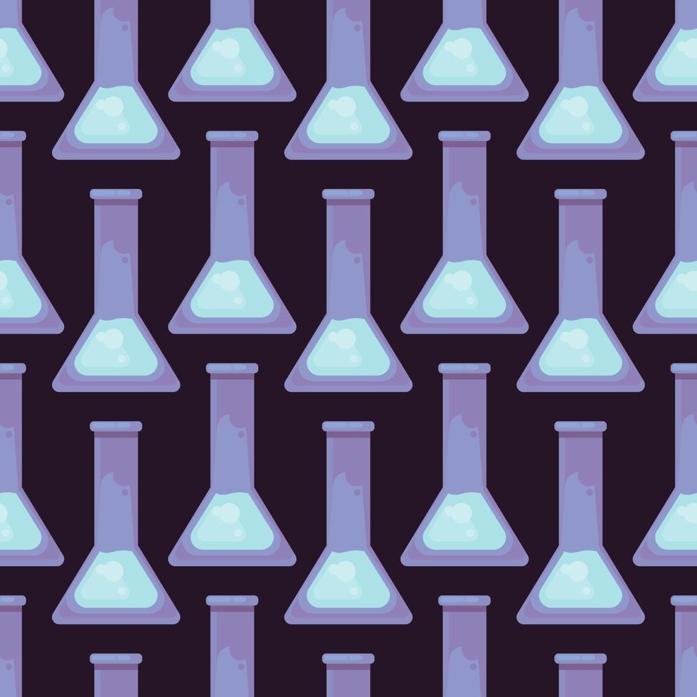 Chemistry bottle pattern, seamless pattern on purple background. vector