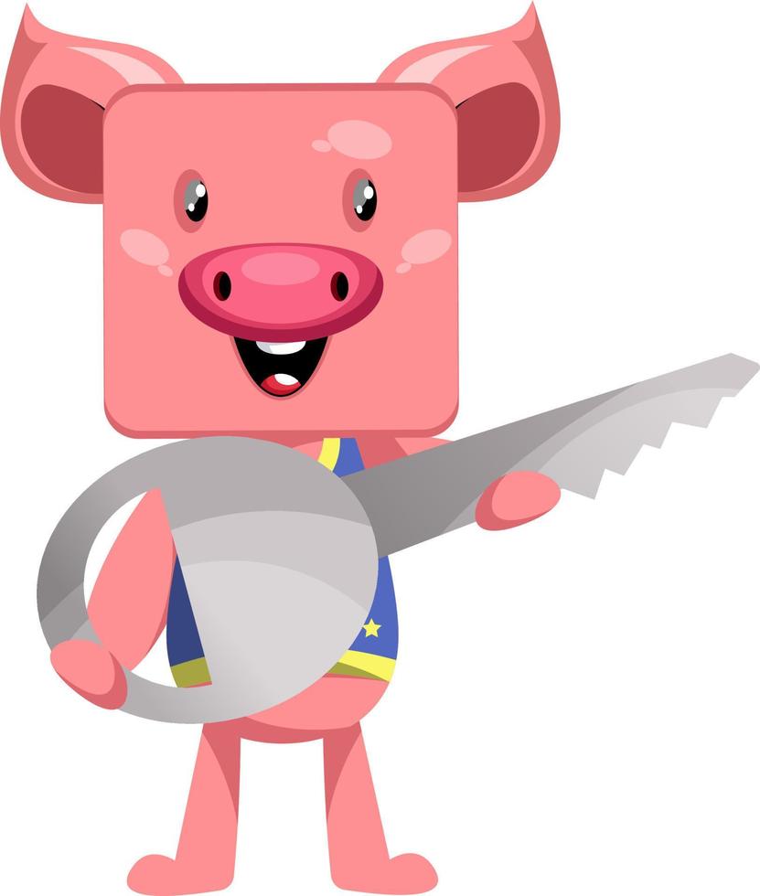 Pig with big key, illustration, vector on white background.