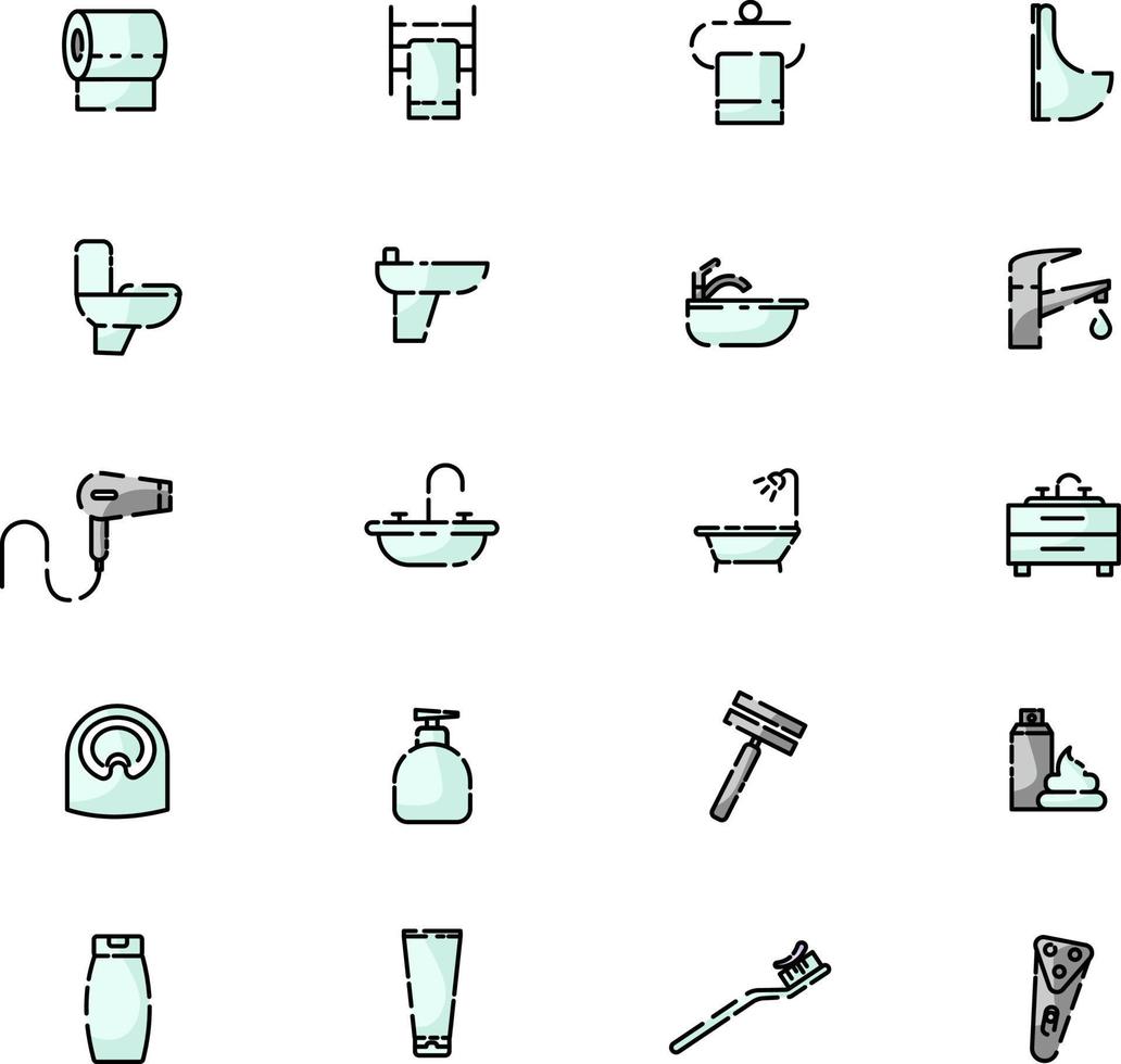 Bathroom equipment, illustration, vector on a white background.