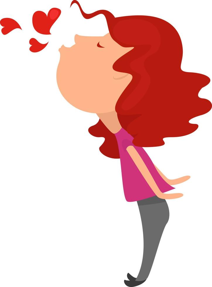 Girl send air kisses , illustration, vector on white background