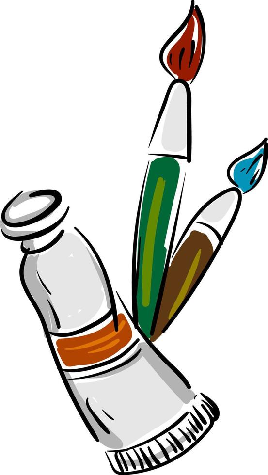 A brush and a paint tube, vector or color illustration.