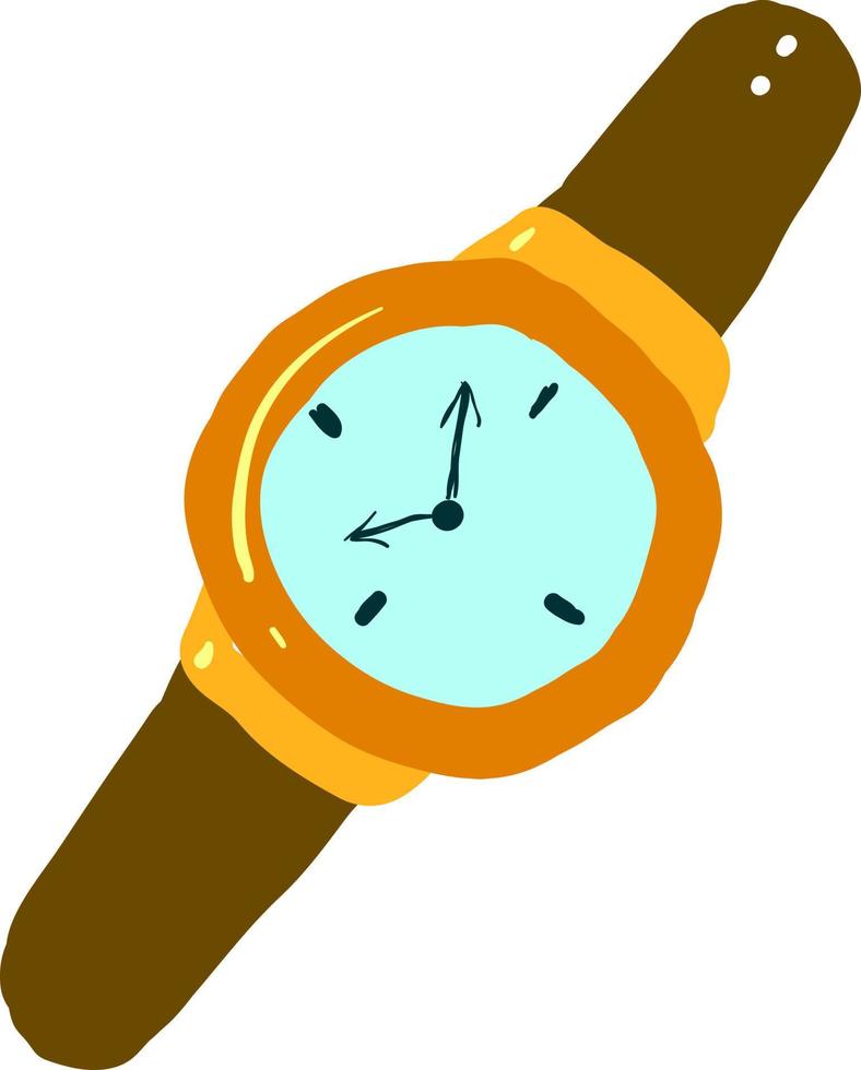Brown watch, illustration, vector on white background.