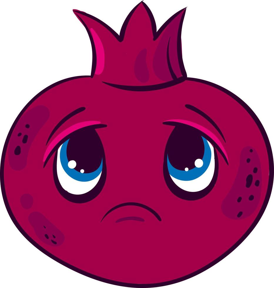 Sad pomegranate, illustration, vector on white background