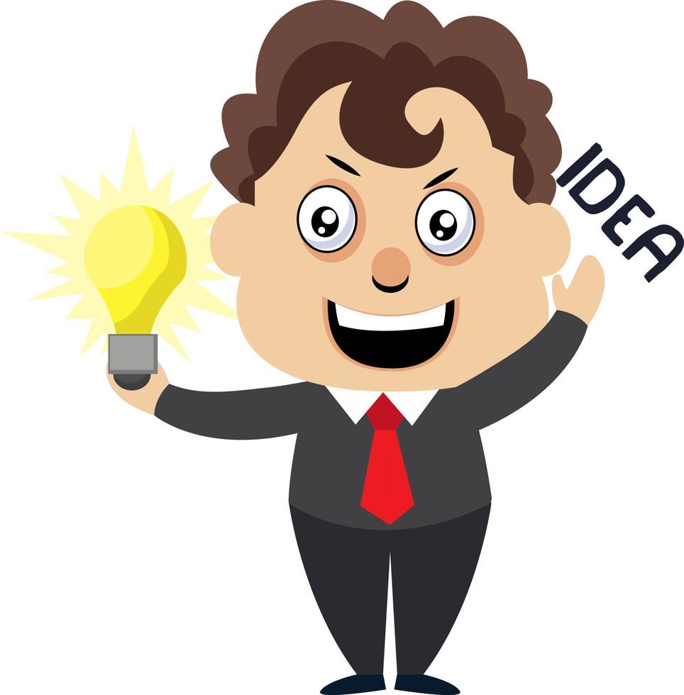 Man with lighting bulb, illustration, vector on white background.