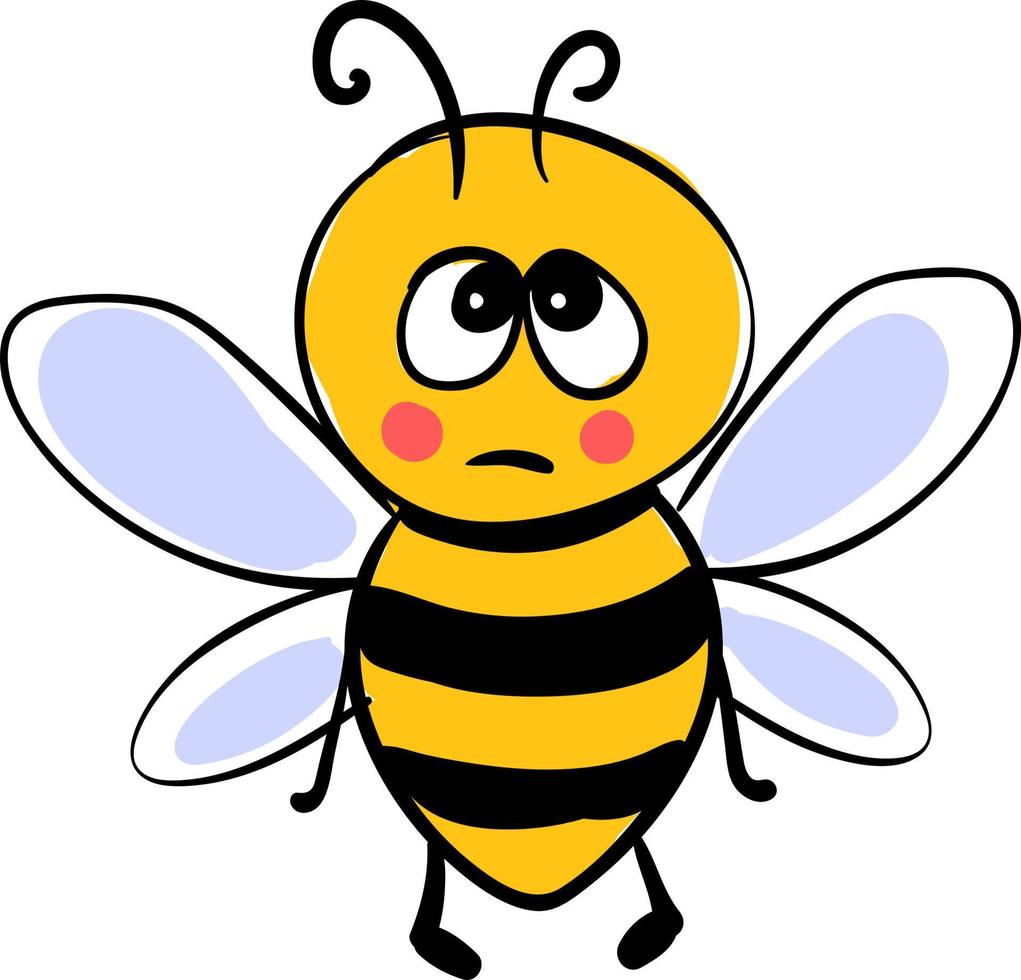Sad little bee, illustration, vector on white background.