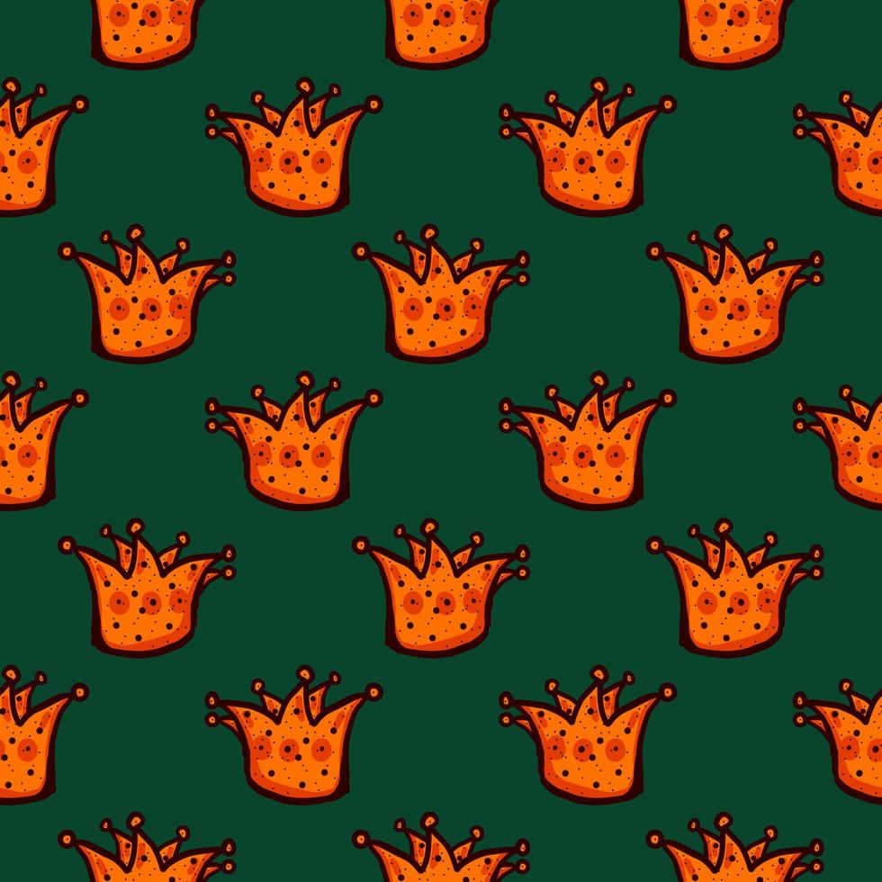 Orange crown , seamless pattern on a dark green background. vector