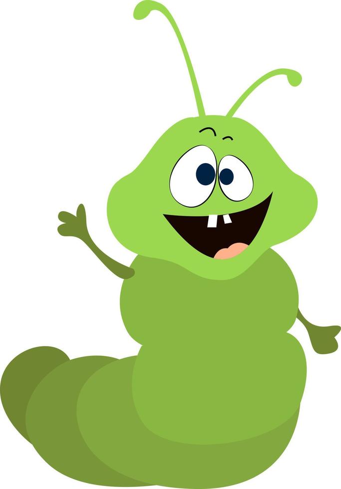 Green worm, illustration, vector on white background.