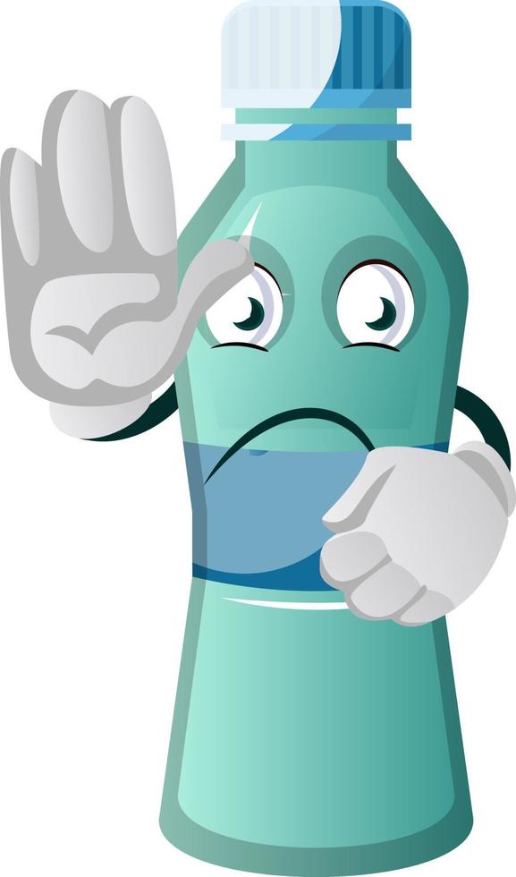 Bottle is showing stop with hand, illustration, vector on white background.