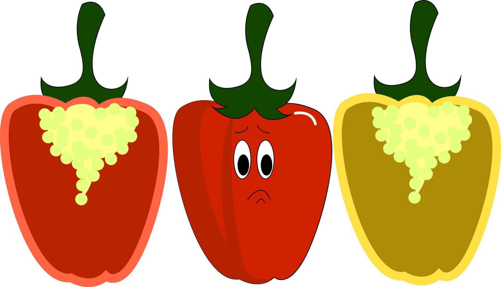 Sad red pepper, illustration, vector on white background