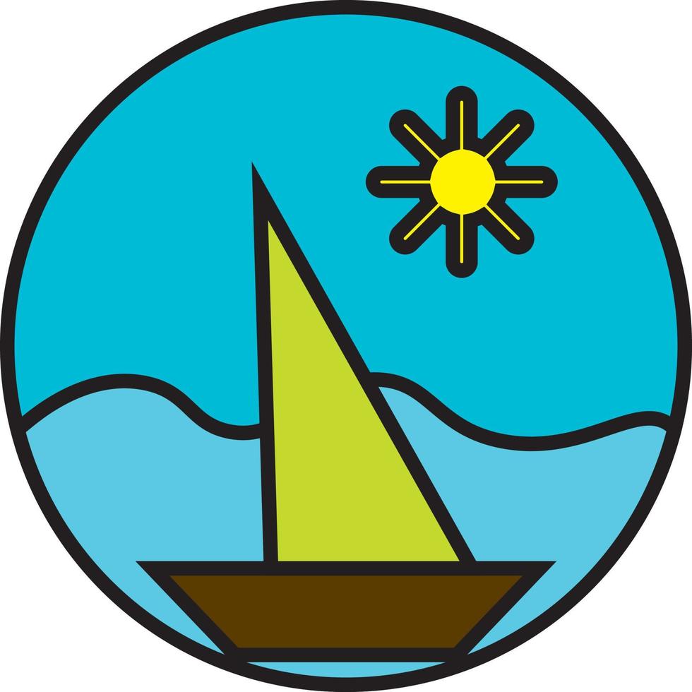Boat on water landscape, illustration, vector on a white background.