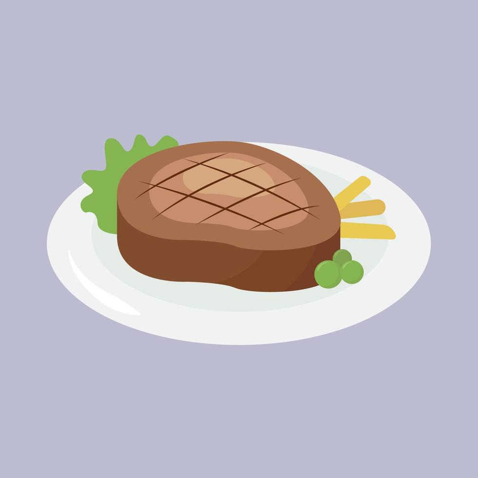 Grilled steak, illustration, vector on white background.