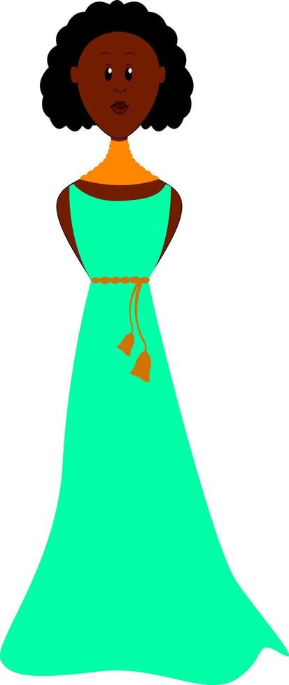 Girl in green dress, illustration, vector on white background.